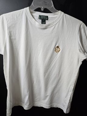 Lauren Ralph Lauren White Crewneck Logo Womens Tee Shirt Large